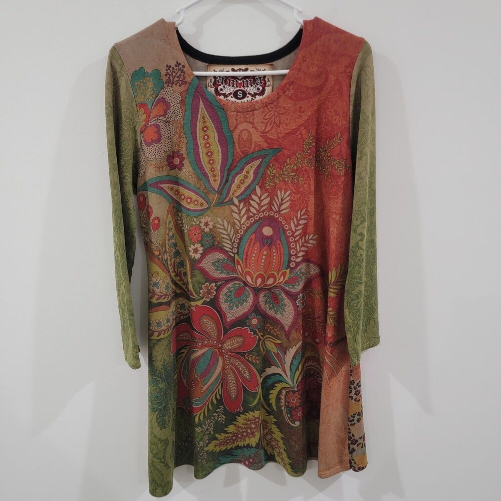 Amma Womens Sweater Size Small Floral‎ Boho Mini Dress Abstract Art To Wear